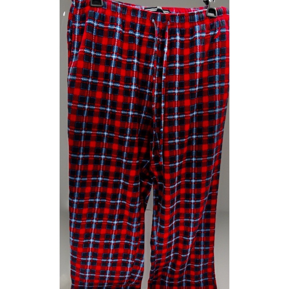 Nautic Sleepwear Men's M Plaid Fleece Pajama Pants Red Blue Black Drawstring